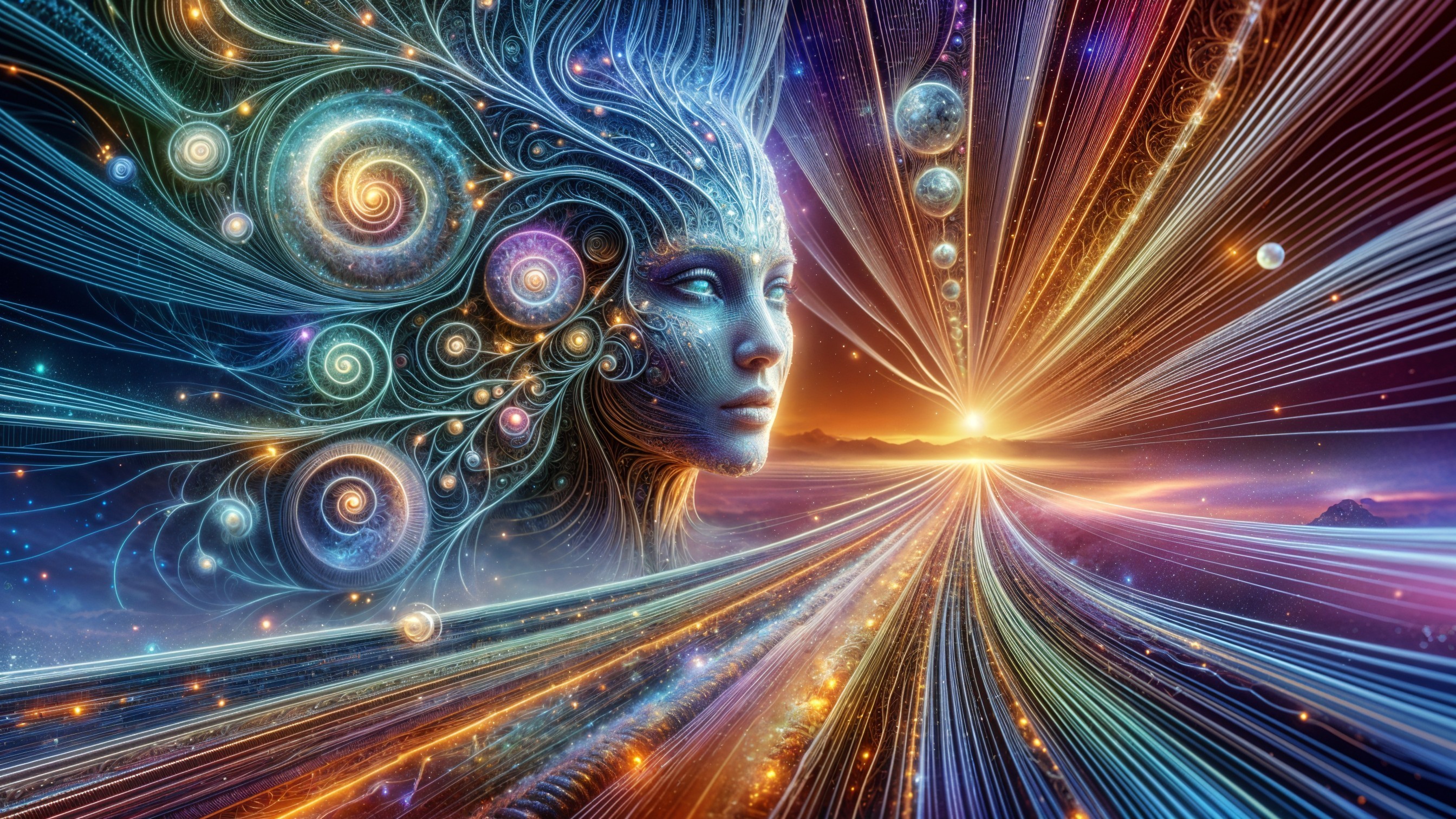 Surreal Cosmic Scene with Ethereal Female Face