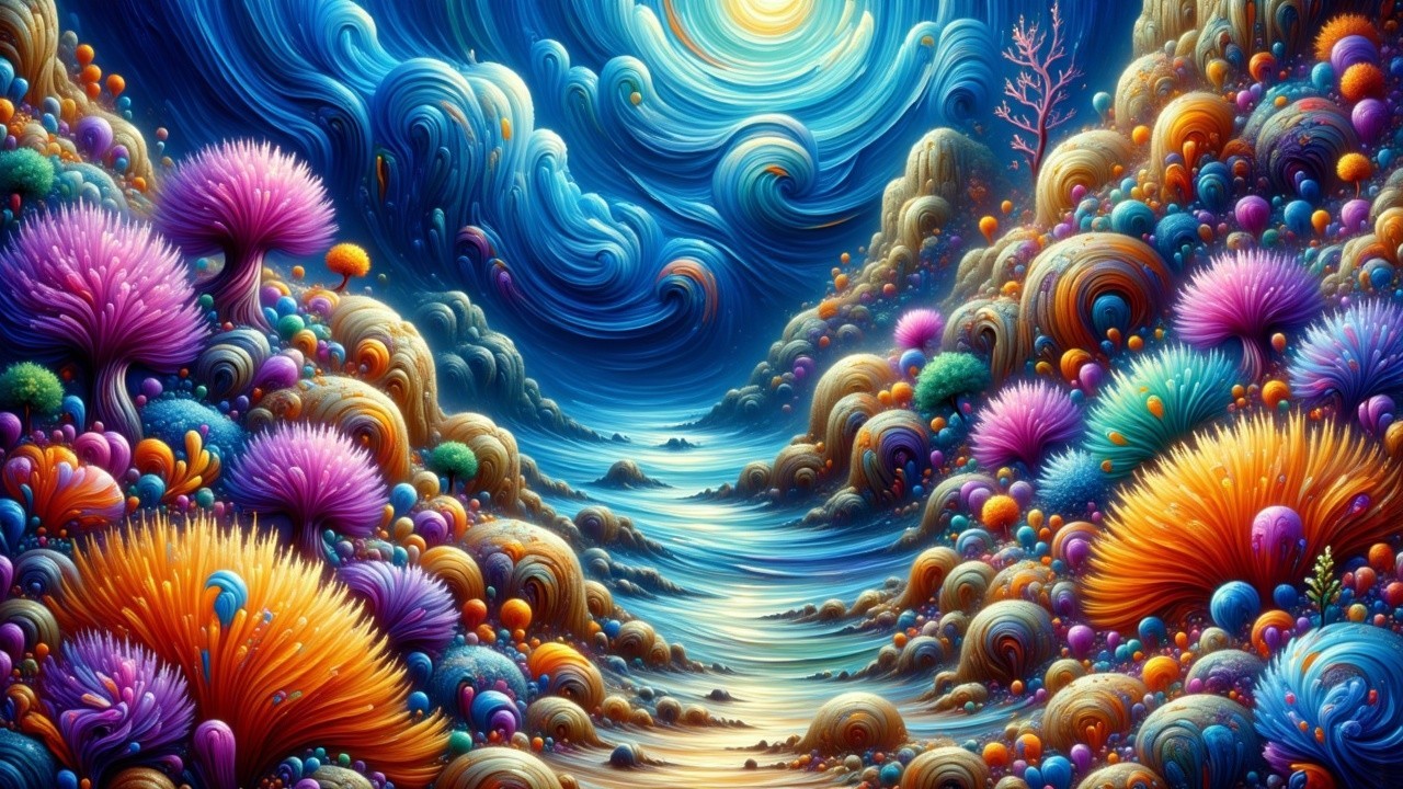 Surreal Landscape with Colorful Abstract Flora