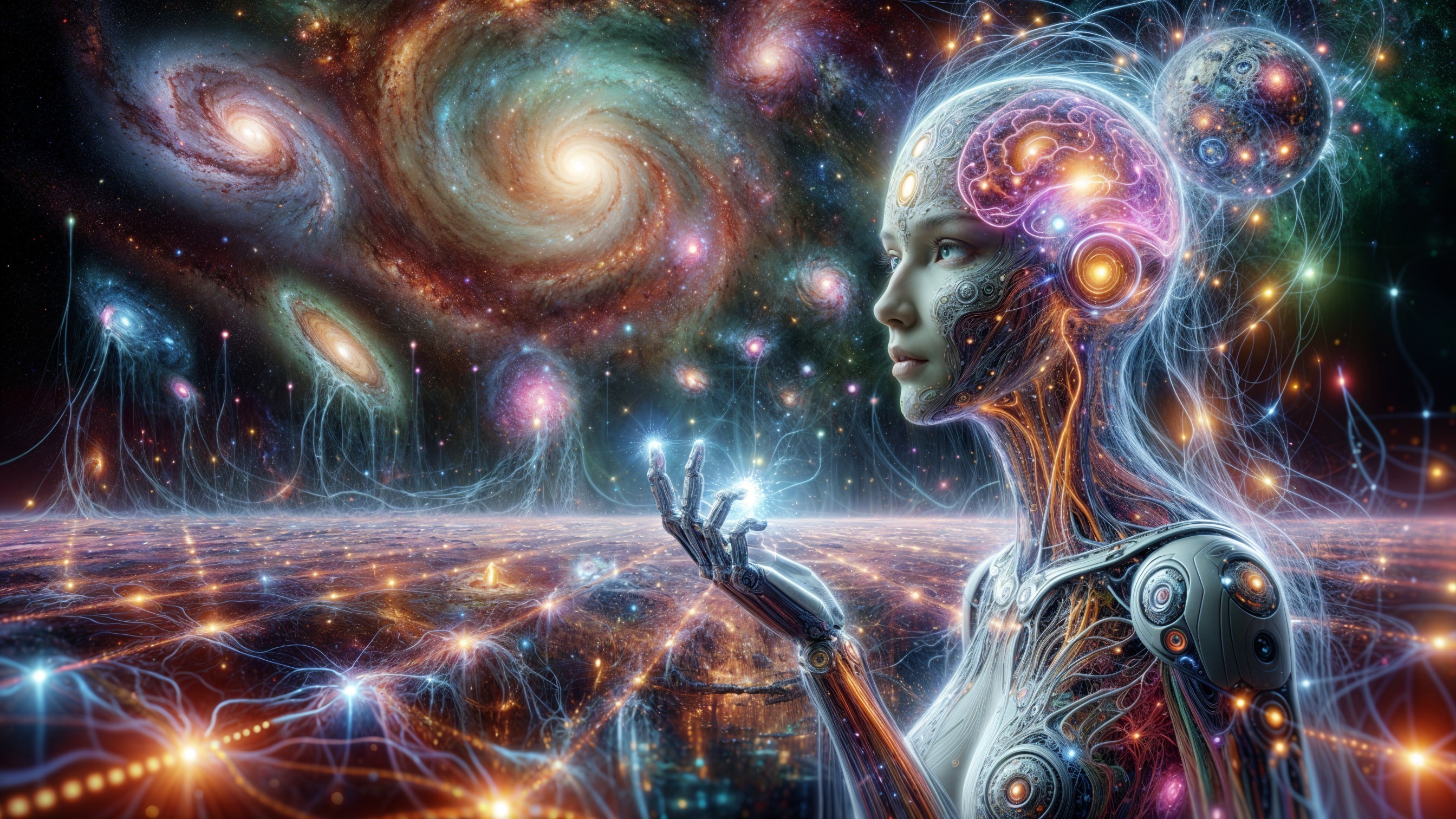 Futuristic Humanoid Figure in Cosmic Setting