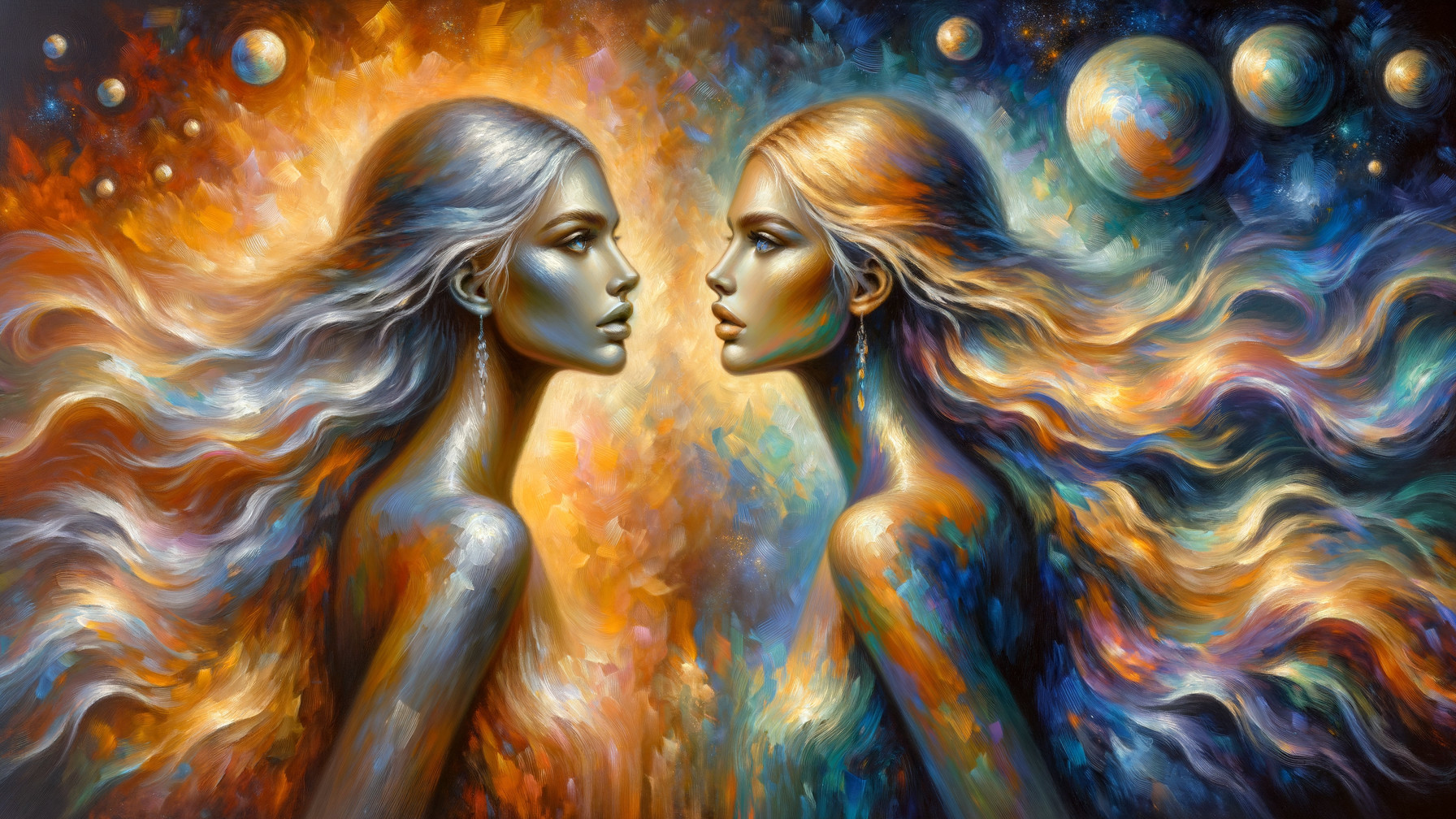 Ethereal Women in Cosmic Scene with Vibrant Colors