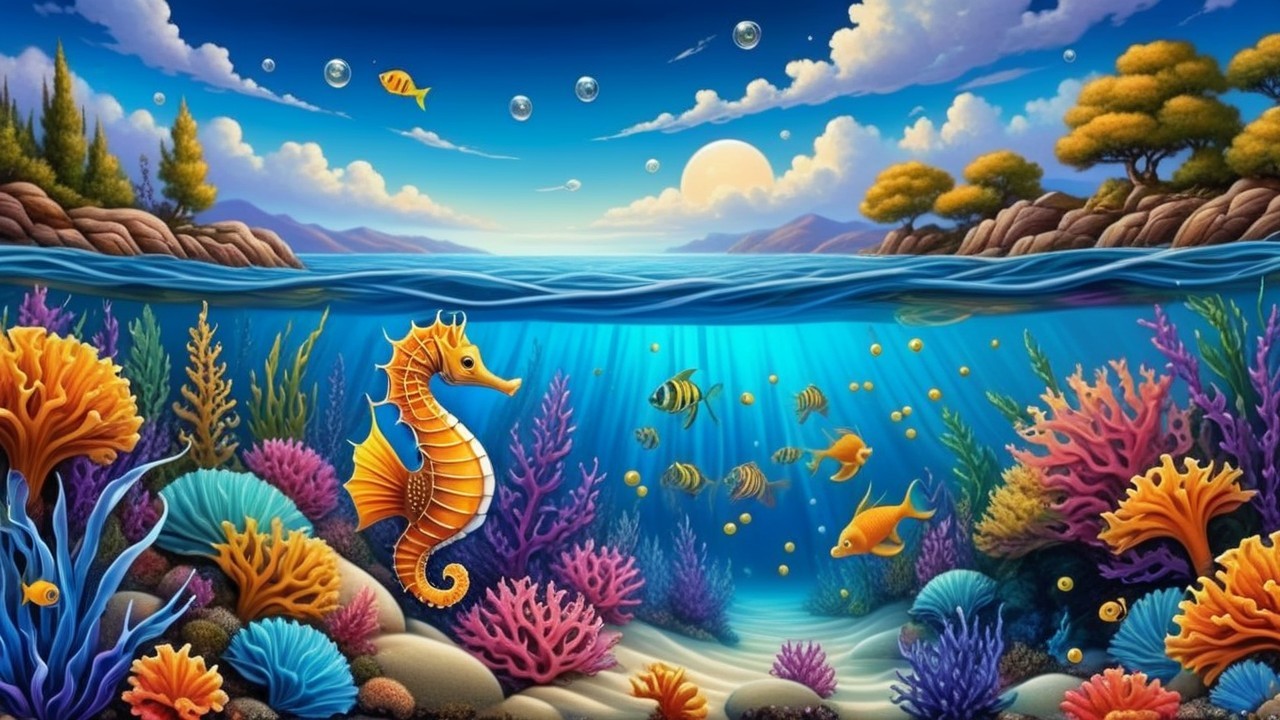 Vibrant Coral Reef with Seahorse and Colorful Fish
