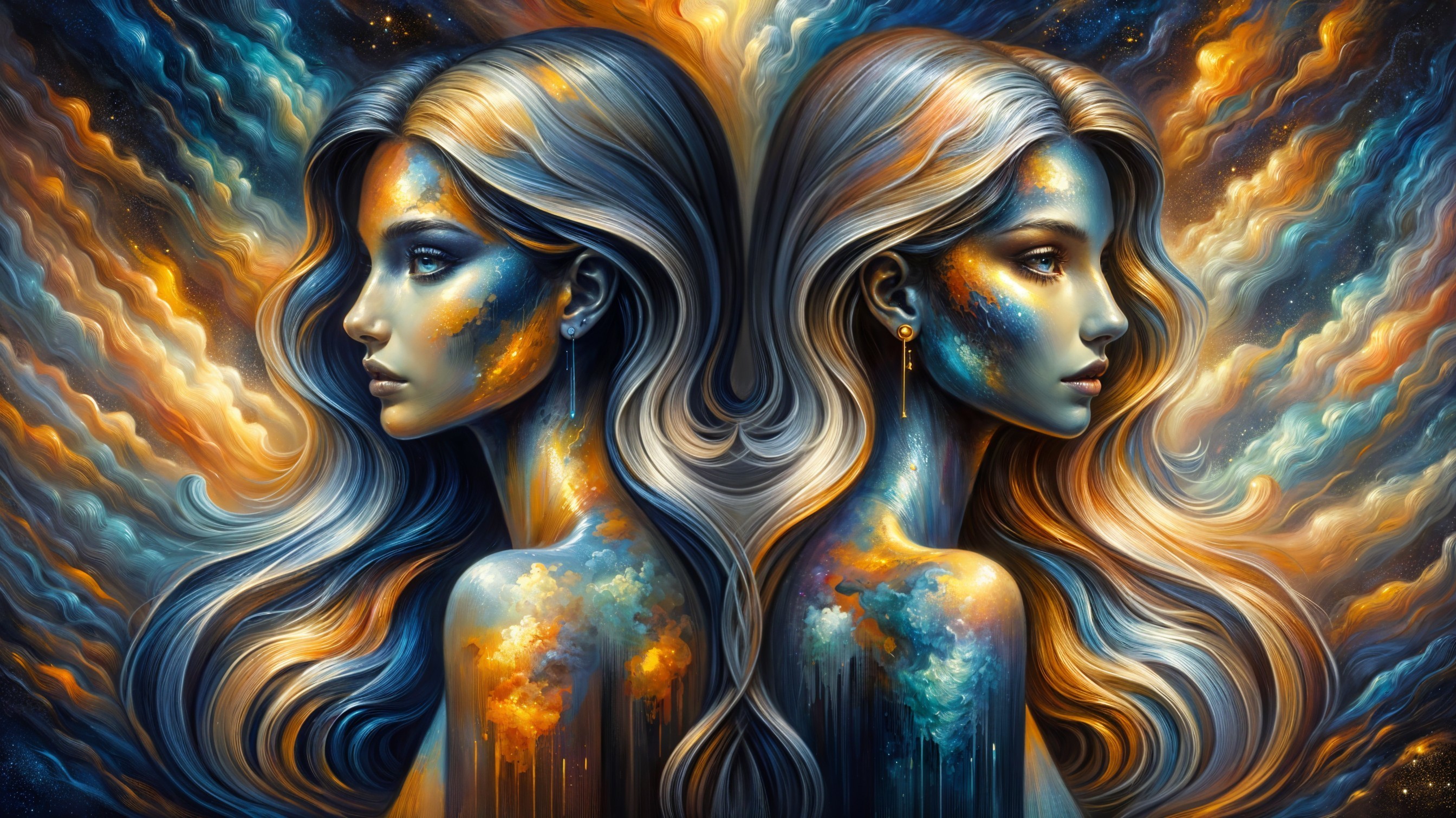 Ethereal Female Figures in Cosmic Colors and Patterns