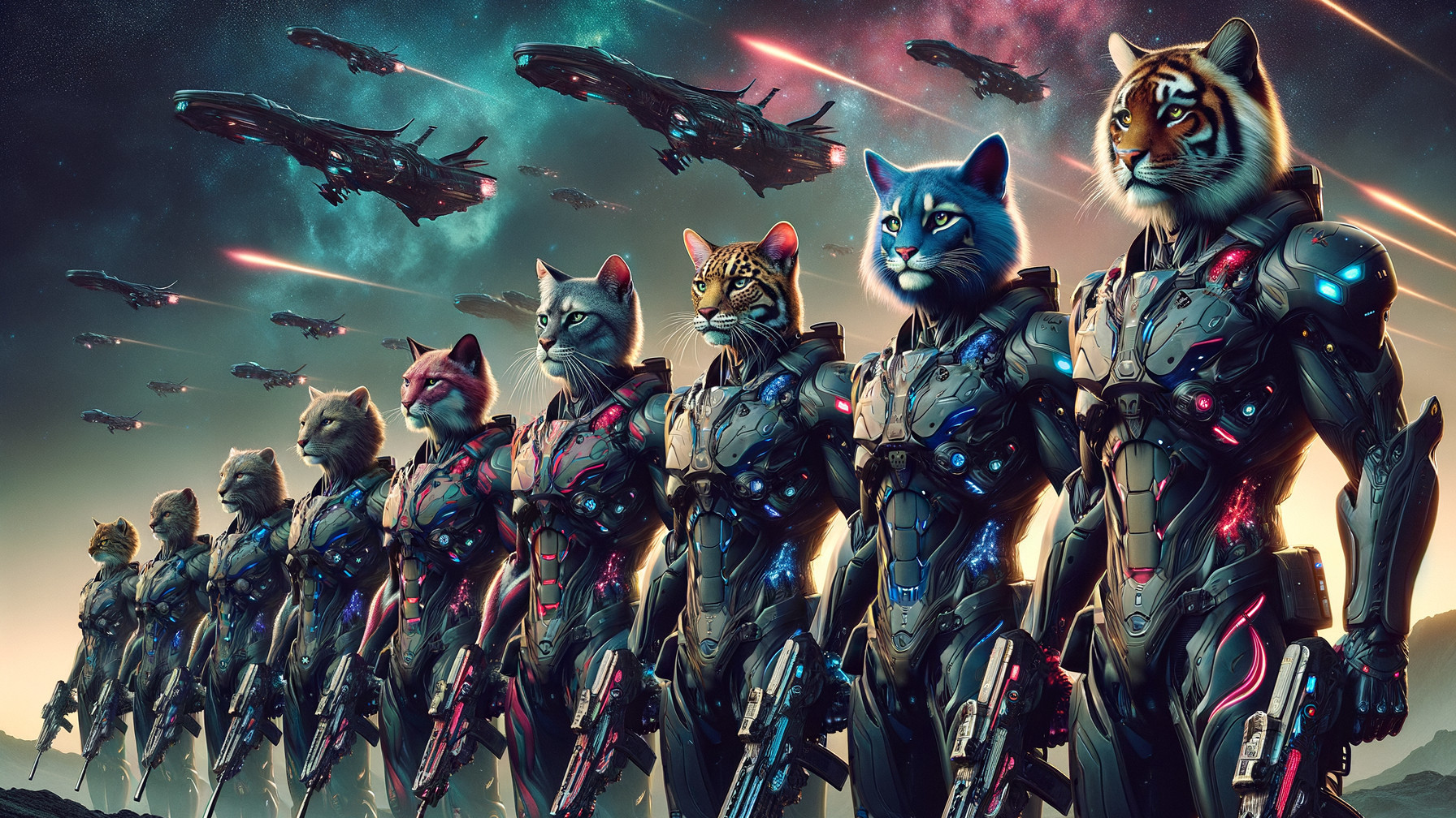 Futuristic Scene of Armored Anthropomorphic Cats