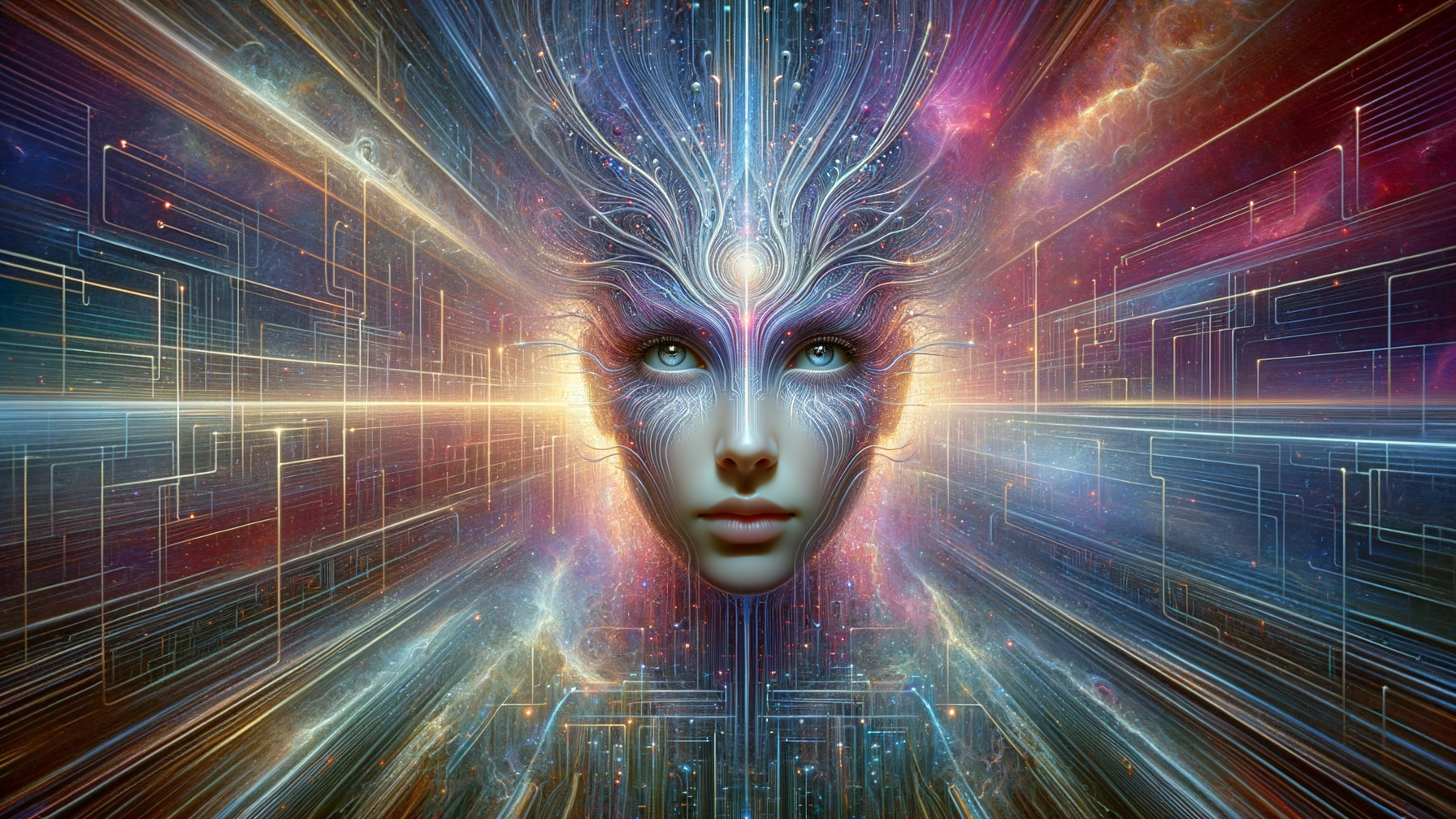 Digital Artwork of a Woman's Face with Cosmic Elements