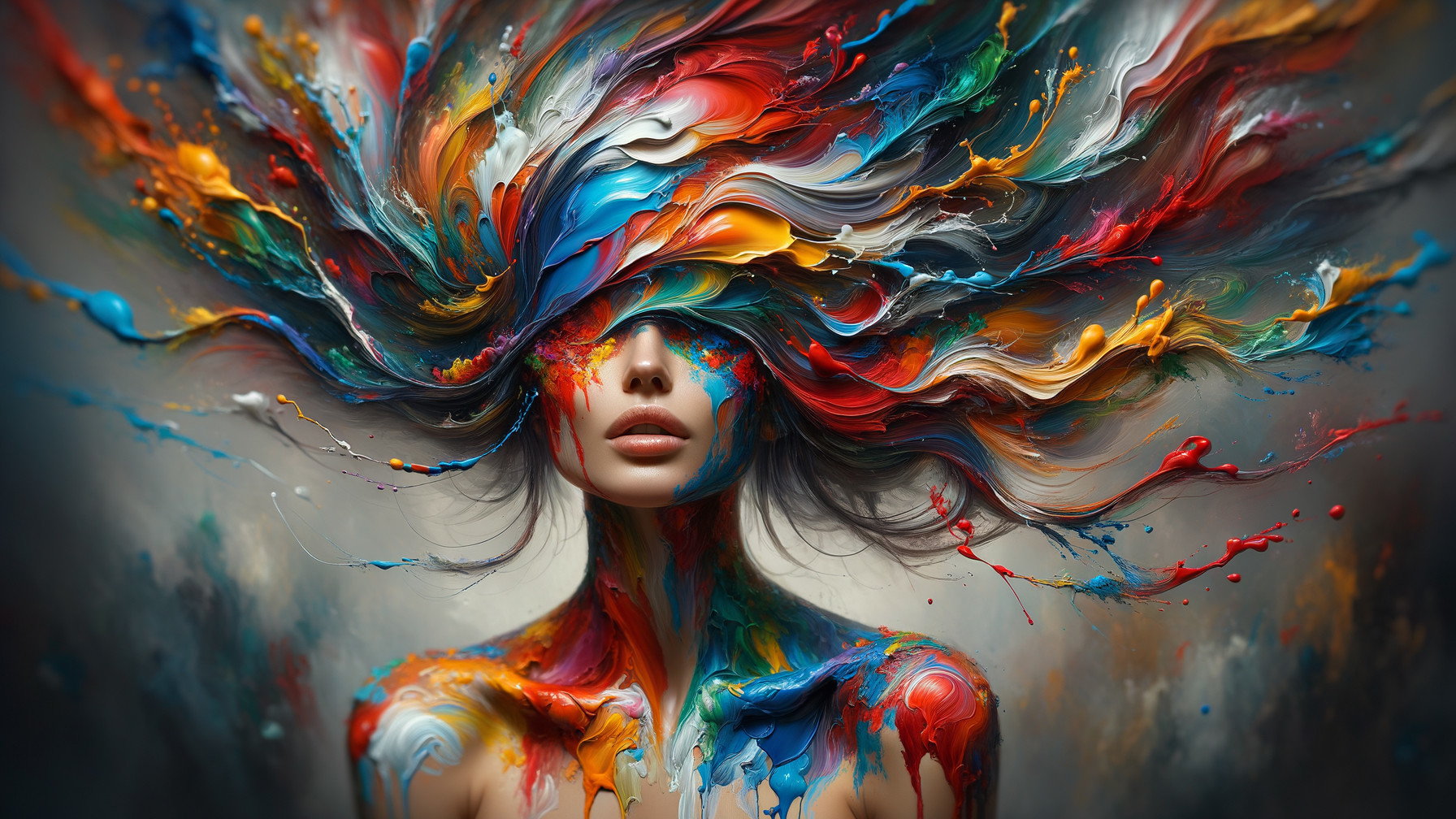Vibrant Portrait of a Woman with Colorful Swirls