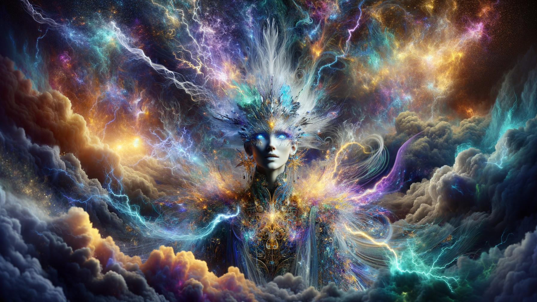 Fantastical Figure in Vibrant Cosmic Landscape
