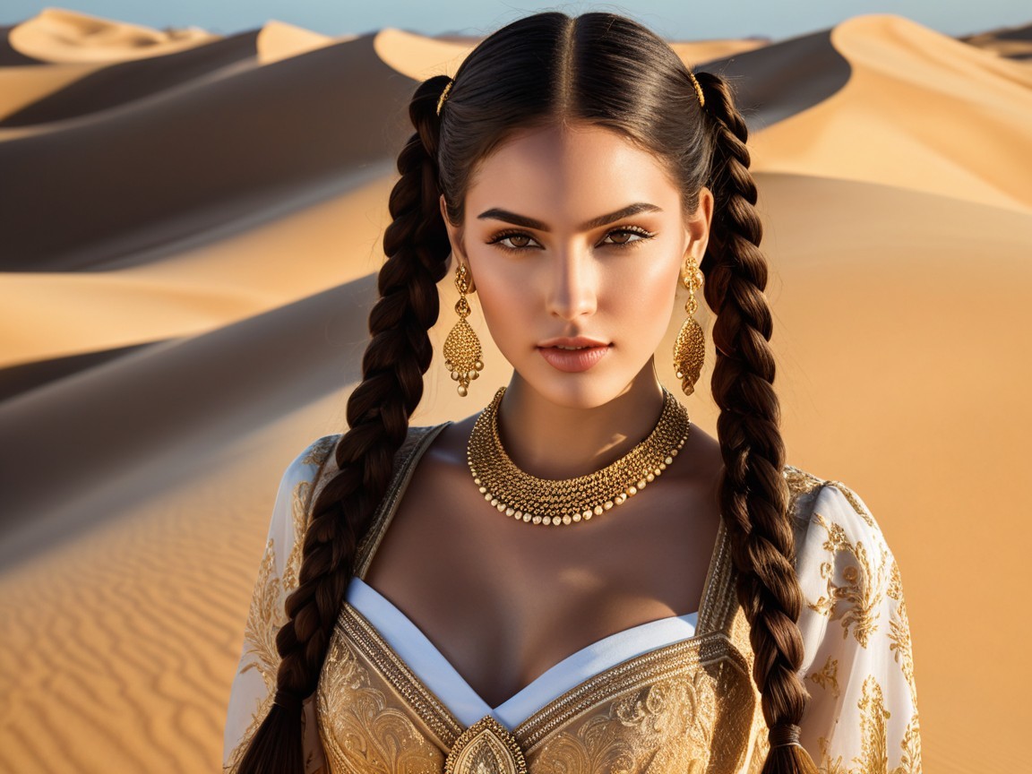 Portrait of a Woman in Traditional Outfit in Desert