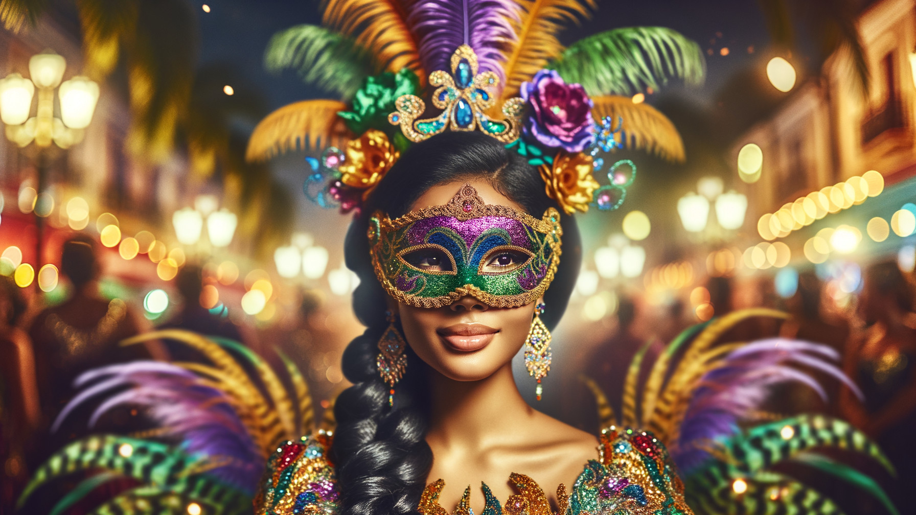 Vibrant Carnival Scene with Colorful Masquerade Costume