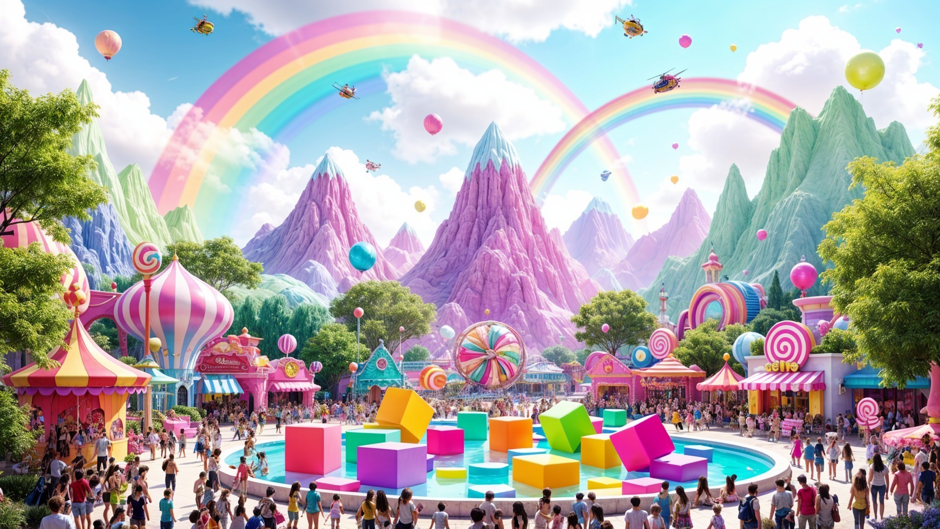 Vibrant Amusement Park with Colorful Attractions