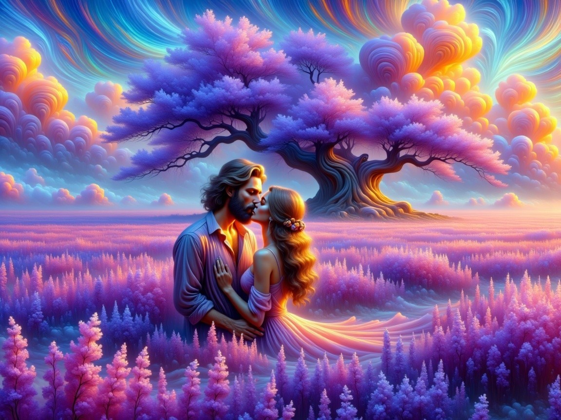 Romantic Couple in Dreamy Colorful Landscape