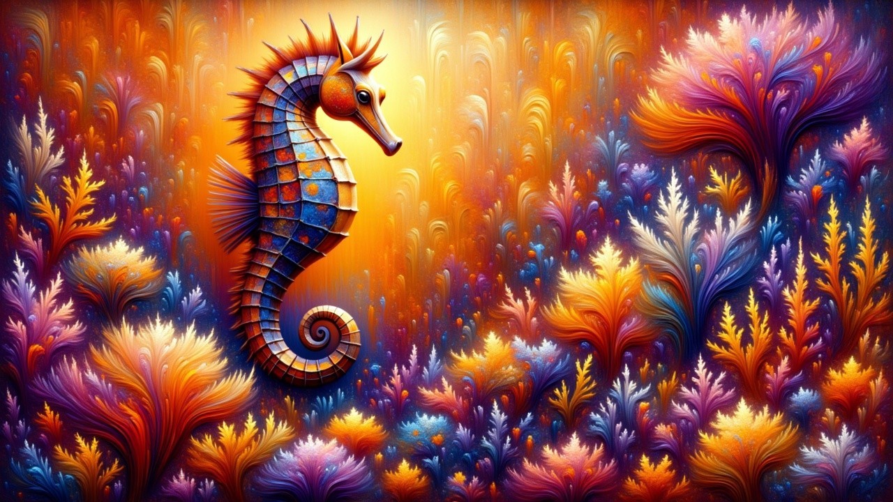 Stylized Seahorse in Vibrant Underwater Scene