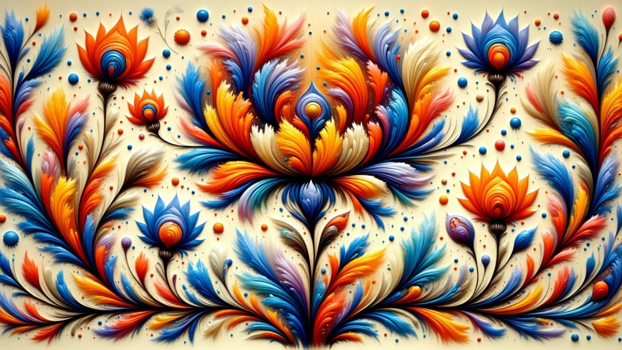 Vibrant Floral Design with Swirling Patterns and Colors