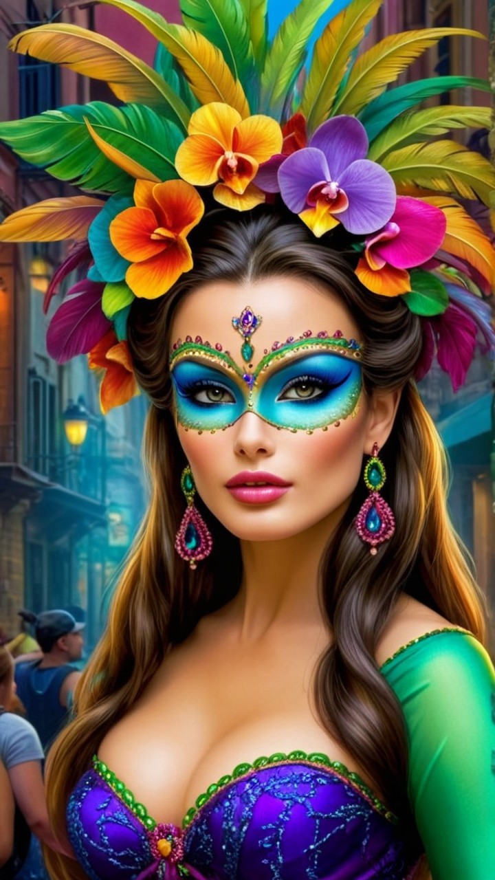 Glamorous Woman in Vibrant Carnival Costume