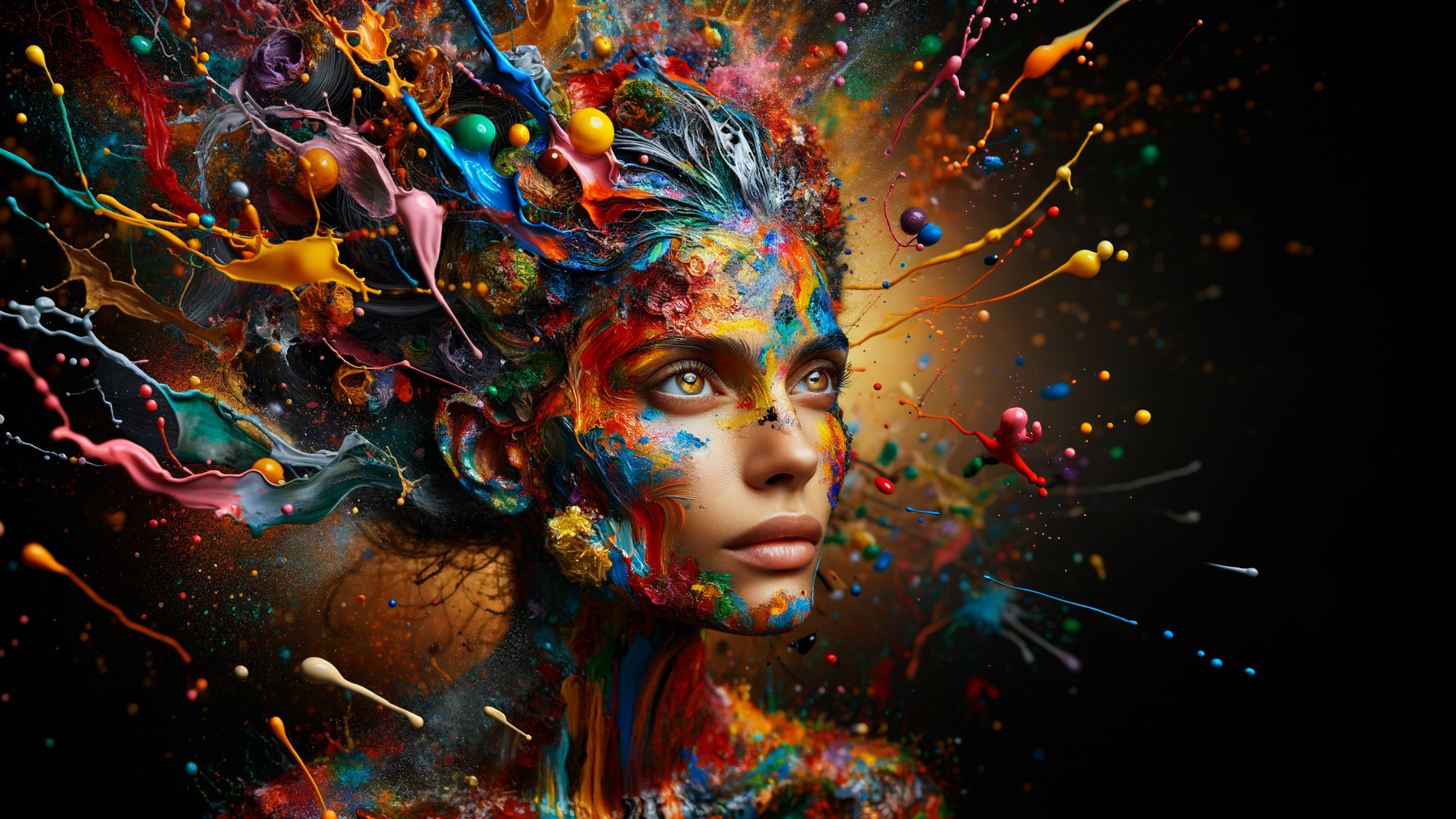 Portrait of a woman with vibrant colors and paint effects