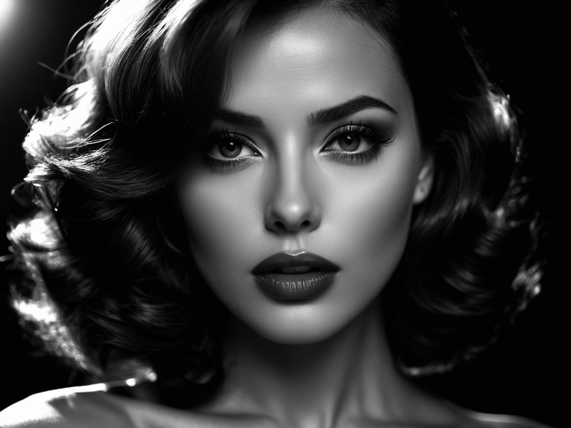 Black-and-white portrait of a glamorous woman