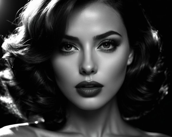 Black-and-white portrait of a glamorous woman