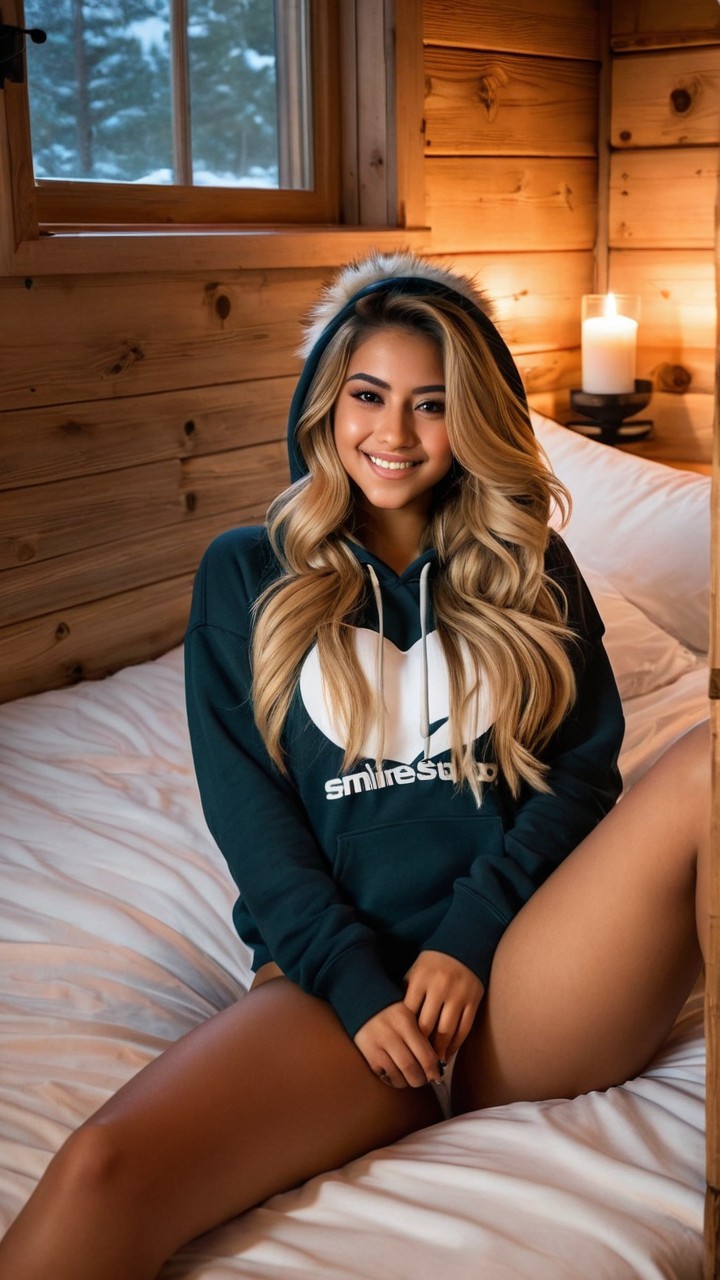 Cozy Cabin Scene with Young Woman by Candlelight