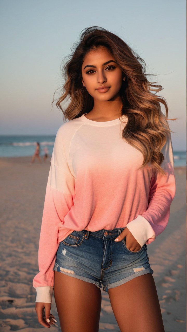 Fashion Shot of Woman in Beachwear on Sandy Beach