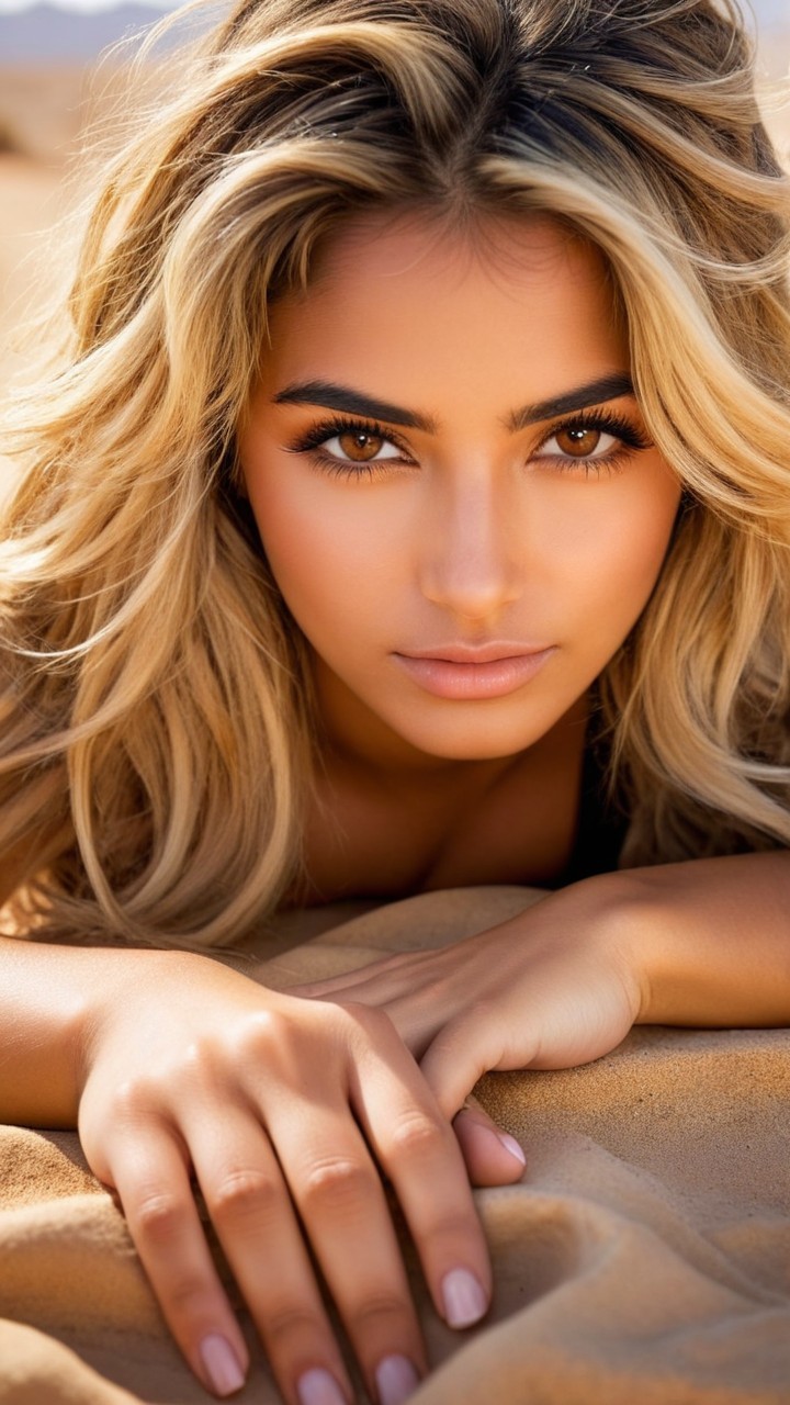 Close-up Portrait of a Young Woman on Sandy Terrain