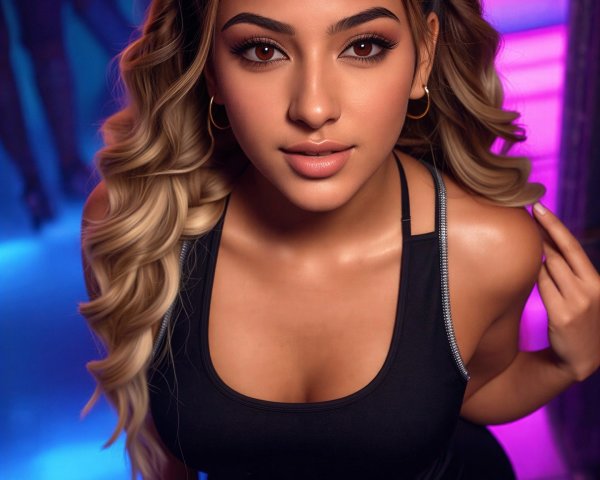 High-Angle Photo of Fashion Model in Nightclub Setting