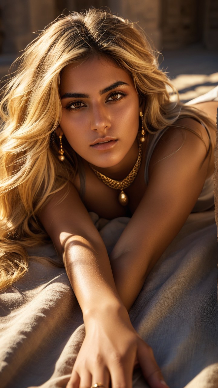 Portrait of a Woman with Blonde Hair and Jewelry