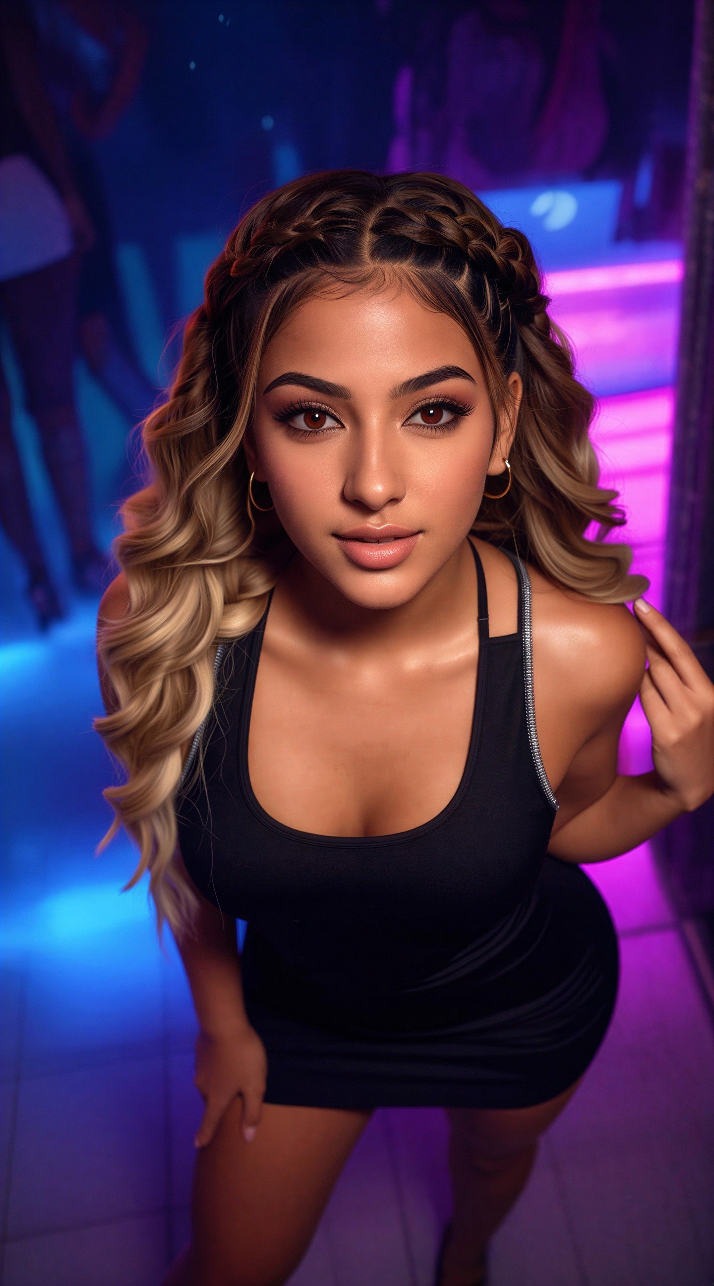 High-Angle Photo of Fashion Model in Nightclub Setting