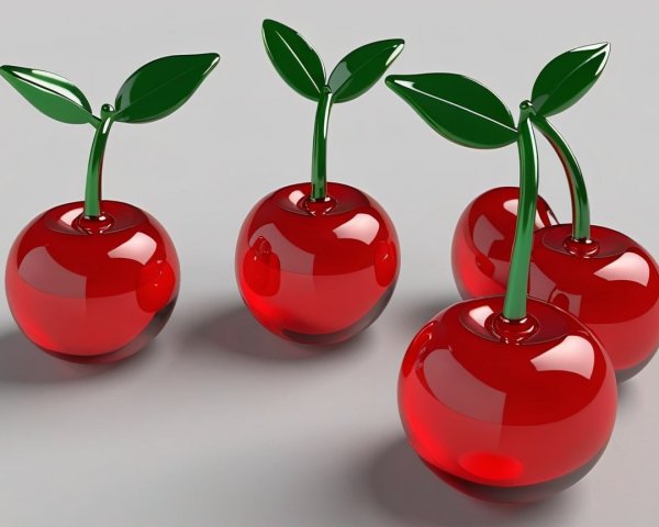 Vibrant Red Cherries with Green Stems and Leaves