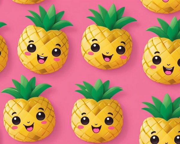 Cartoon Pineapples on Bright Pink Background Design