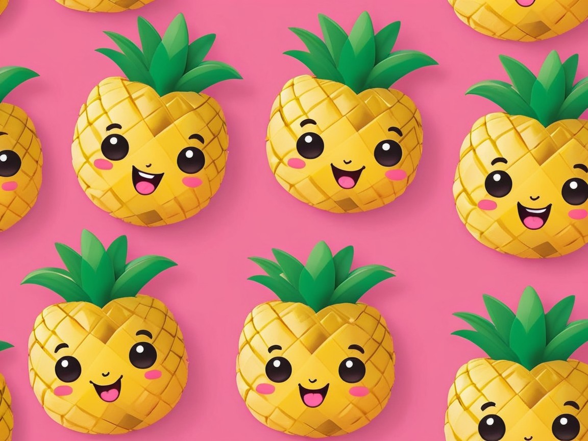 Cartoon Pineapples on Bright Pink Background Design