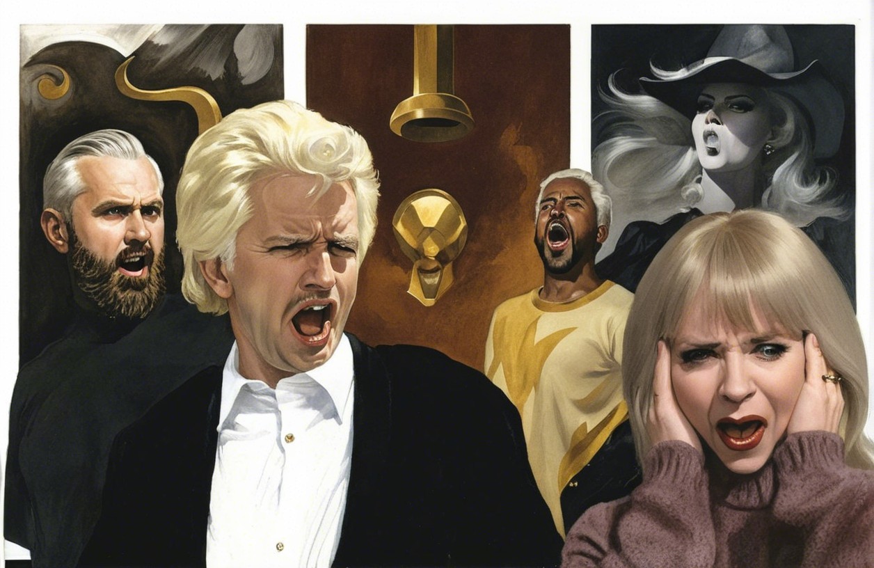 Dramatic Scene with Five Characters and Intense Emotions