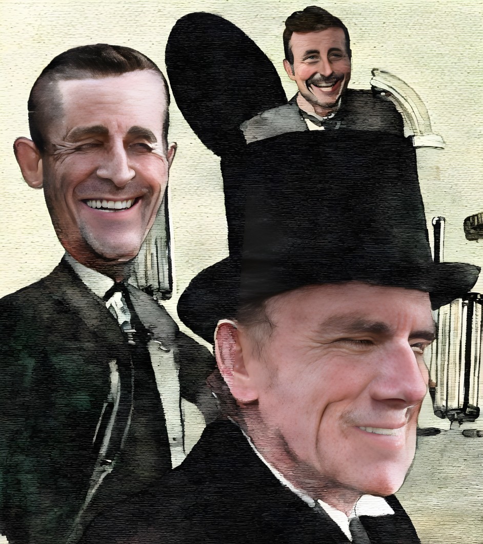 Whimsical Illustration of Three Men in Formal Attire