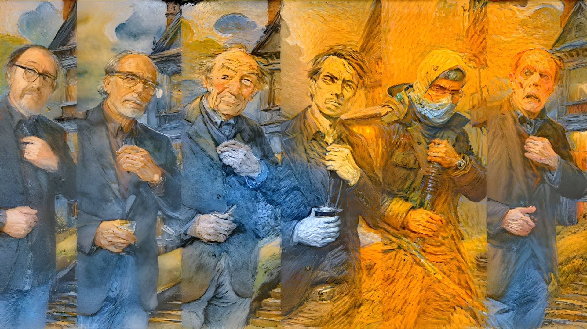 Stylized Portraits of Men in Colorful Landscape