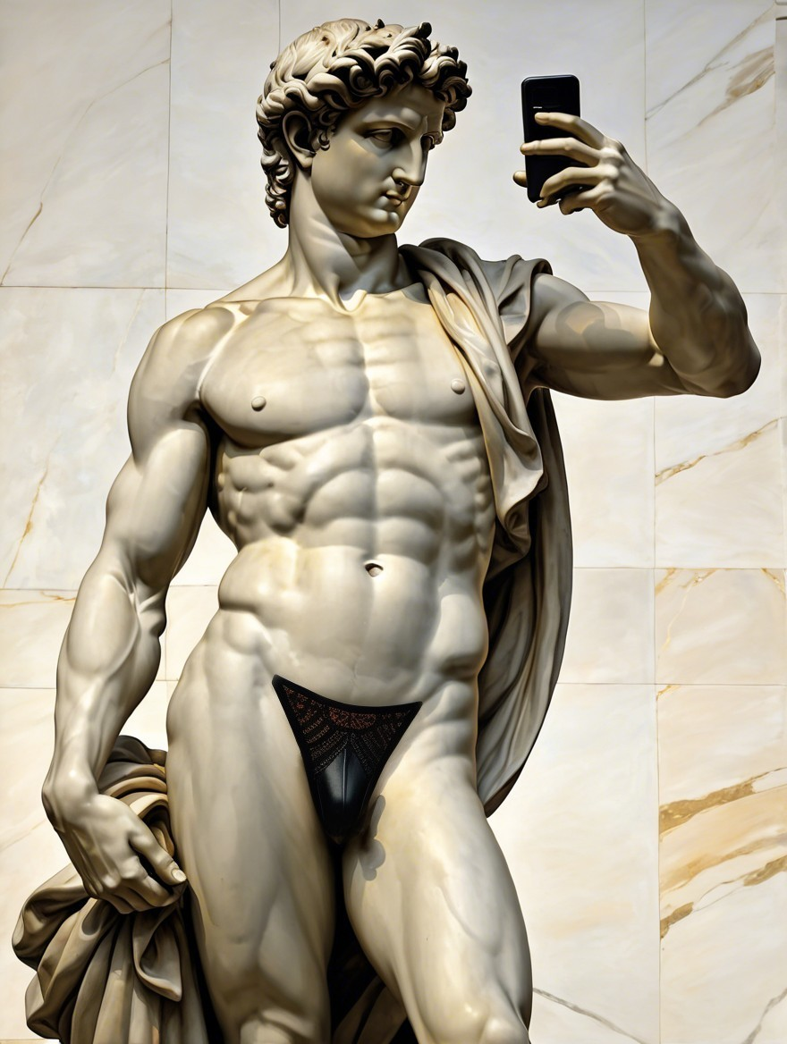 Classical Marble Statue with Modern Smartphone Twist