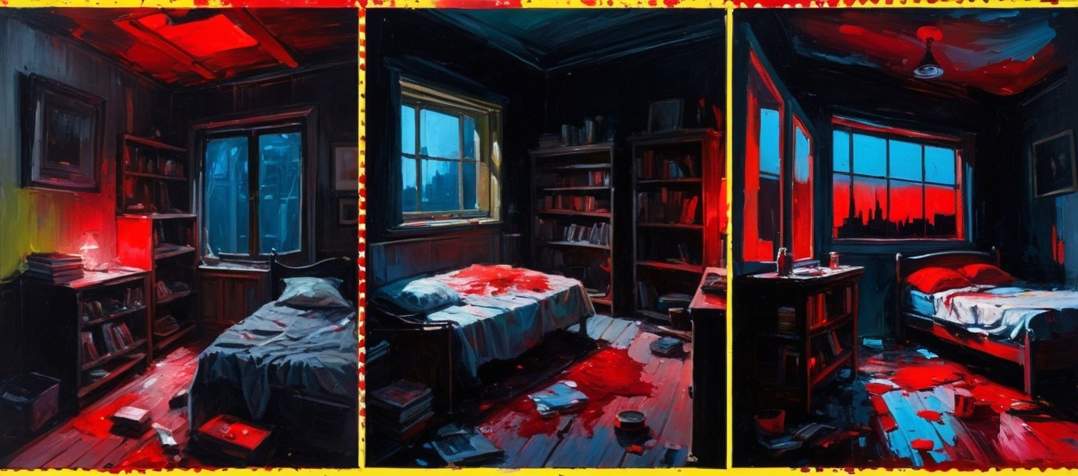 Triptych of a Bedroom Transitioning from Darkness to Light