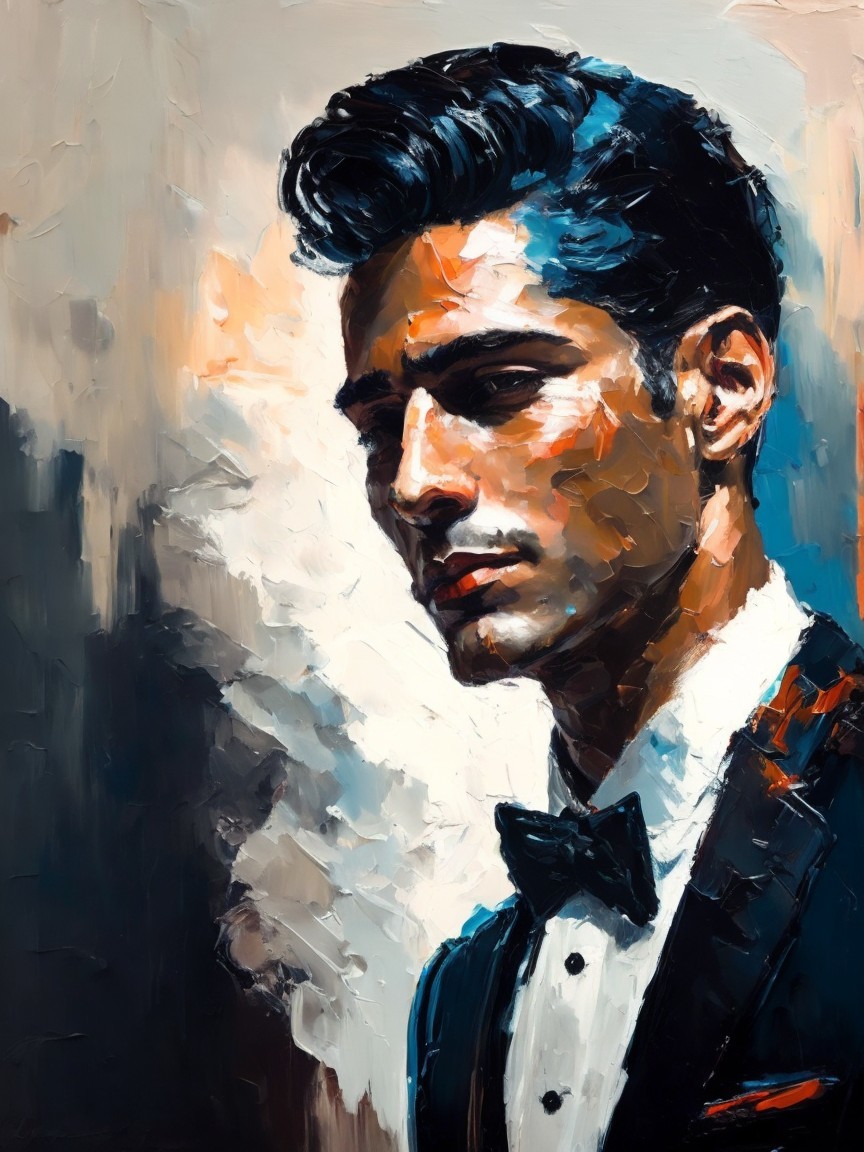 Portrait of a Young Man in Tuxedo with Vibrant Background
