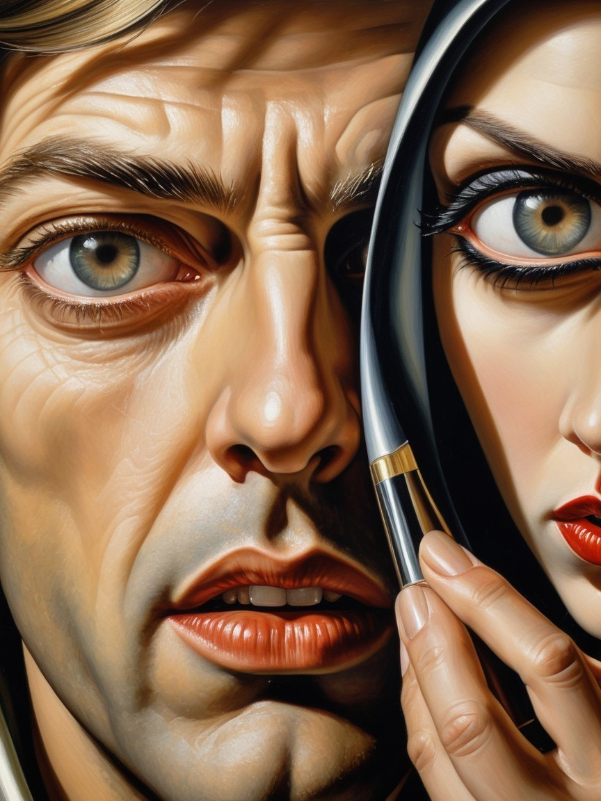 Close-Up of Intense Male and Female Faces