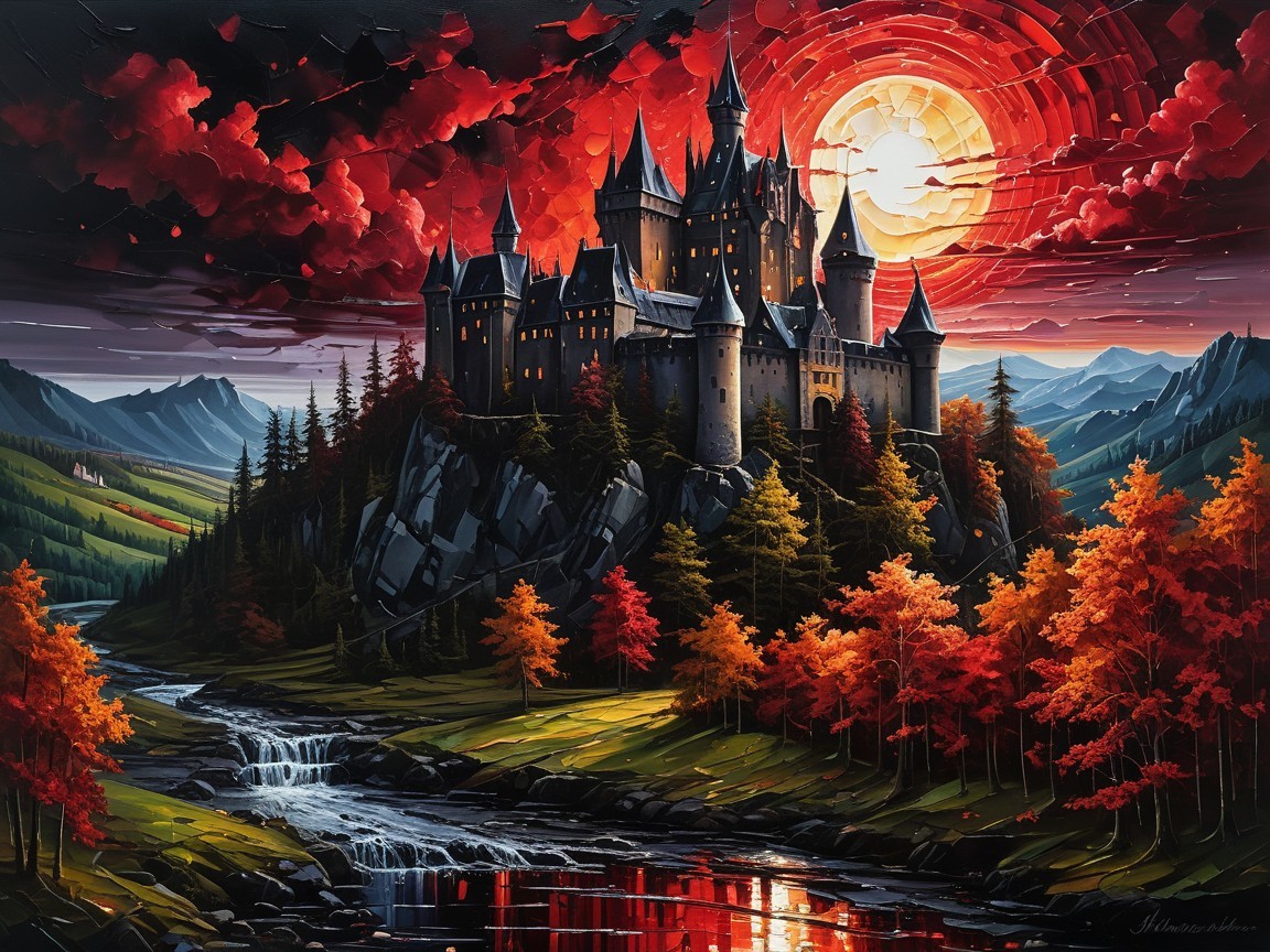 Castle on Rocky Outcrop Surrounded by Autumn Landscape