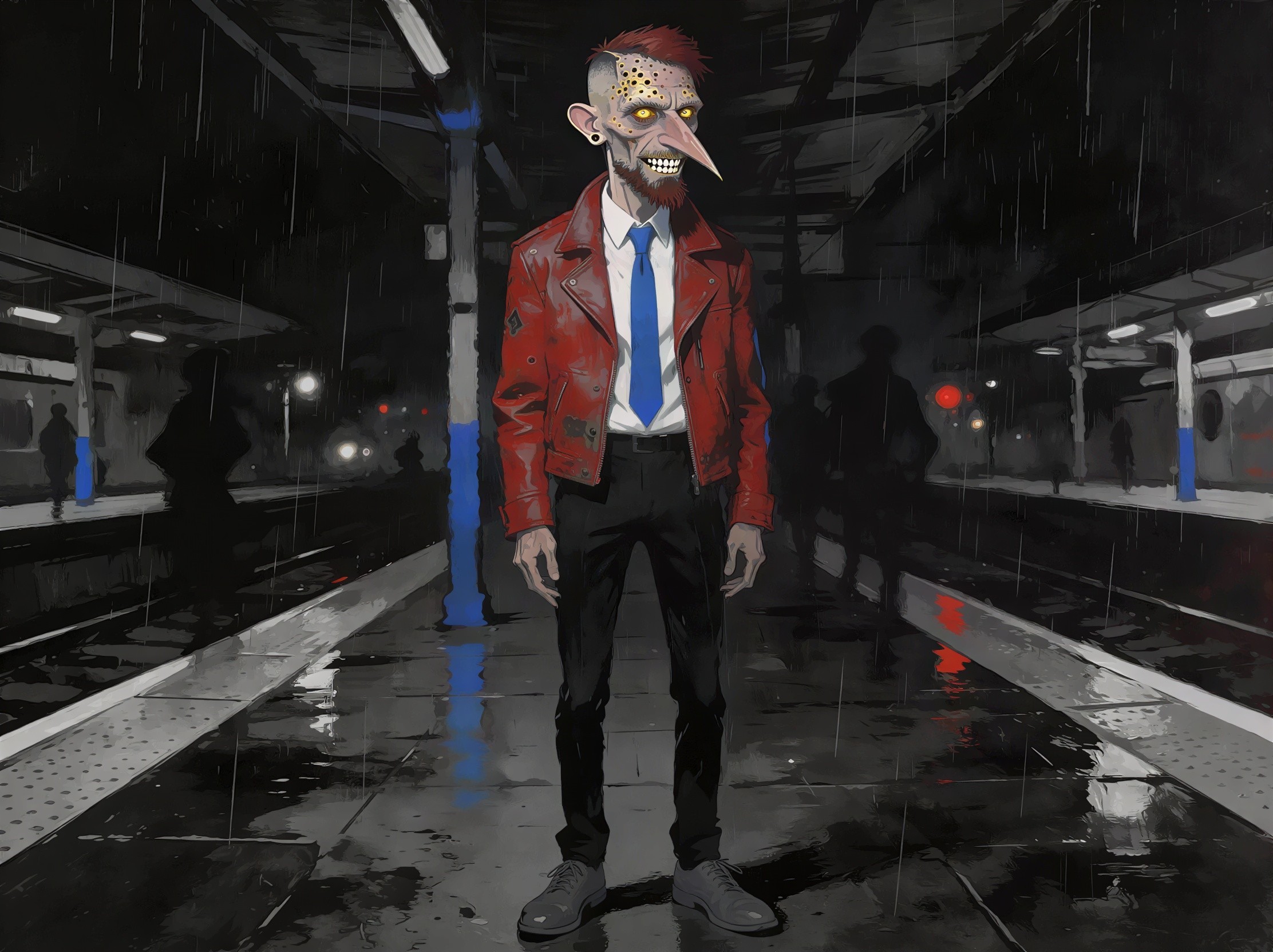 Distorted Character in Digital Anime Subway Scene
