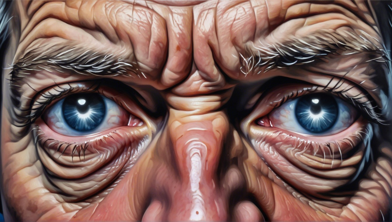 Close-Up of an Elderly Man's Face with Deep Wrinkles