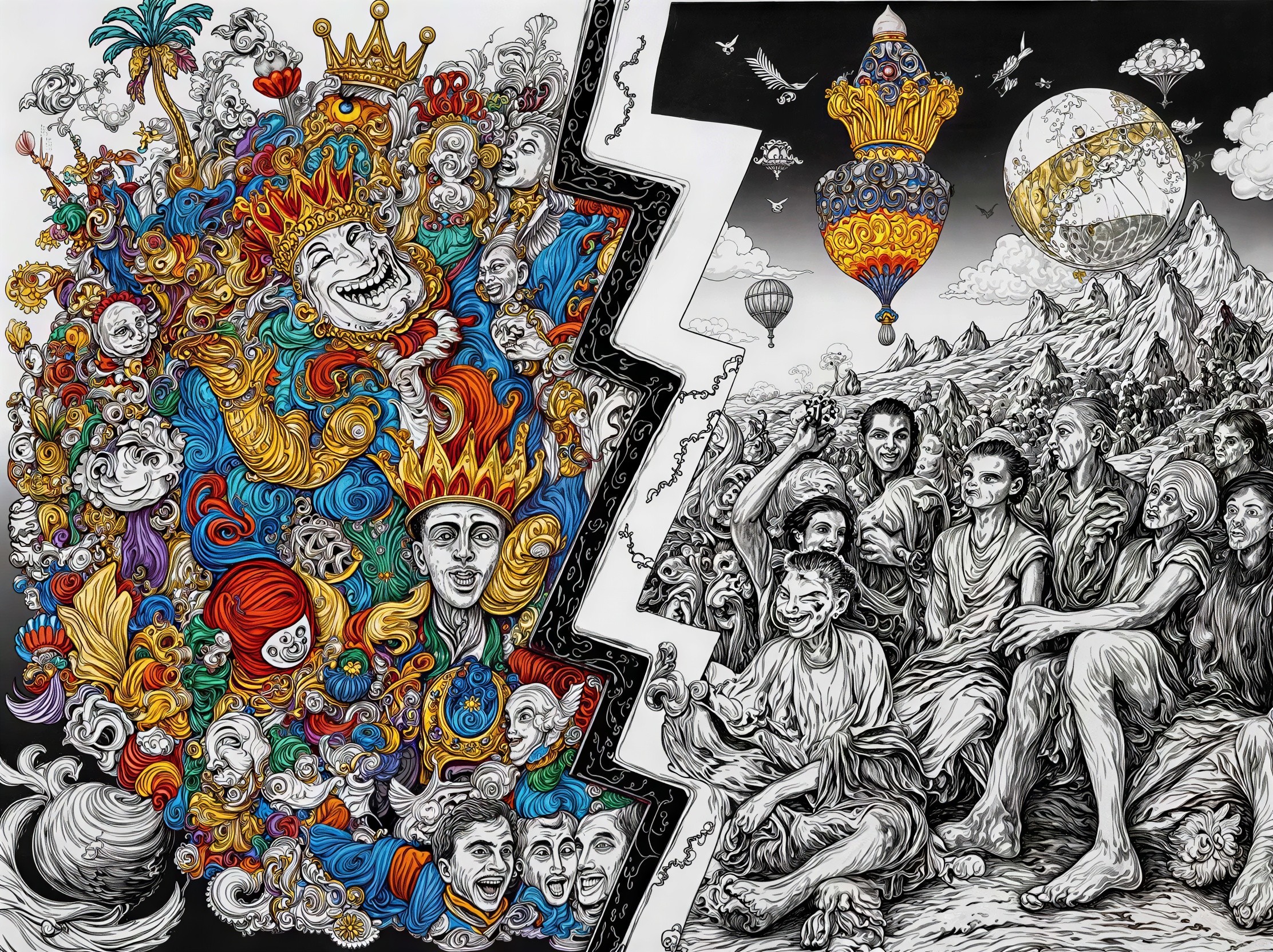 Intricate Artwork with Colorful Royal Celebration Scene