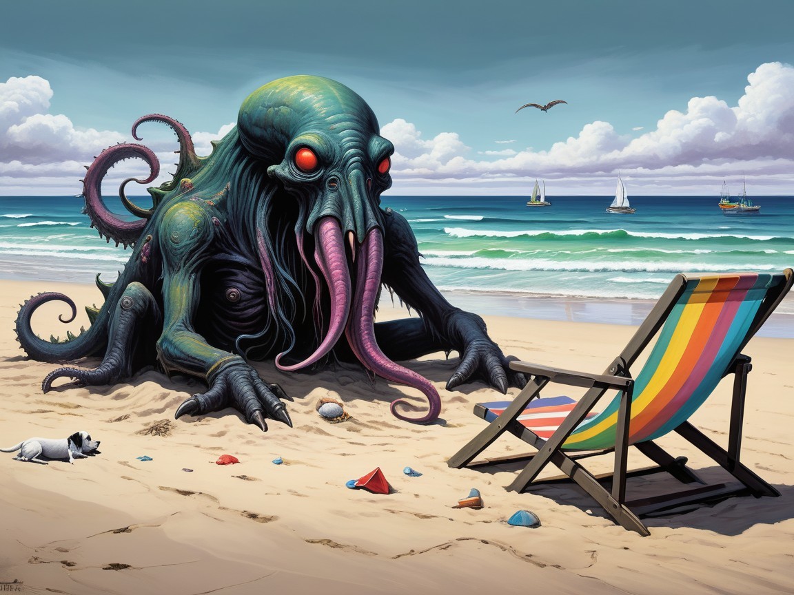 Tentacled Sea Creature Relaxing on Beach Scene