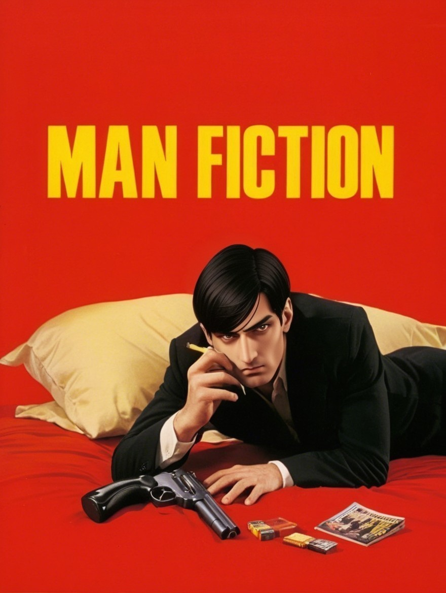 Dramatic Illustration of a Man on a Yellow Bed