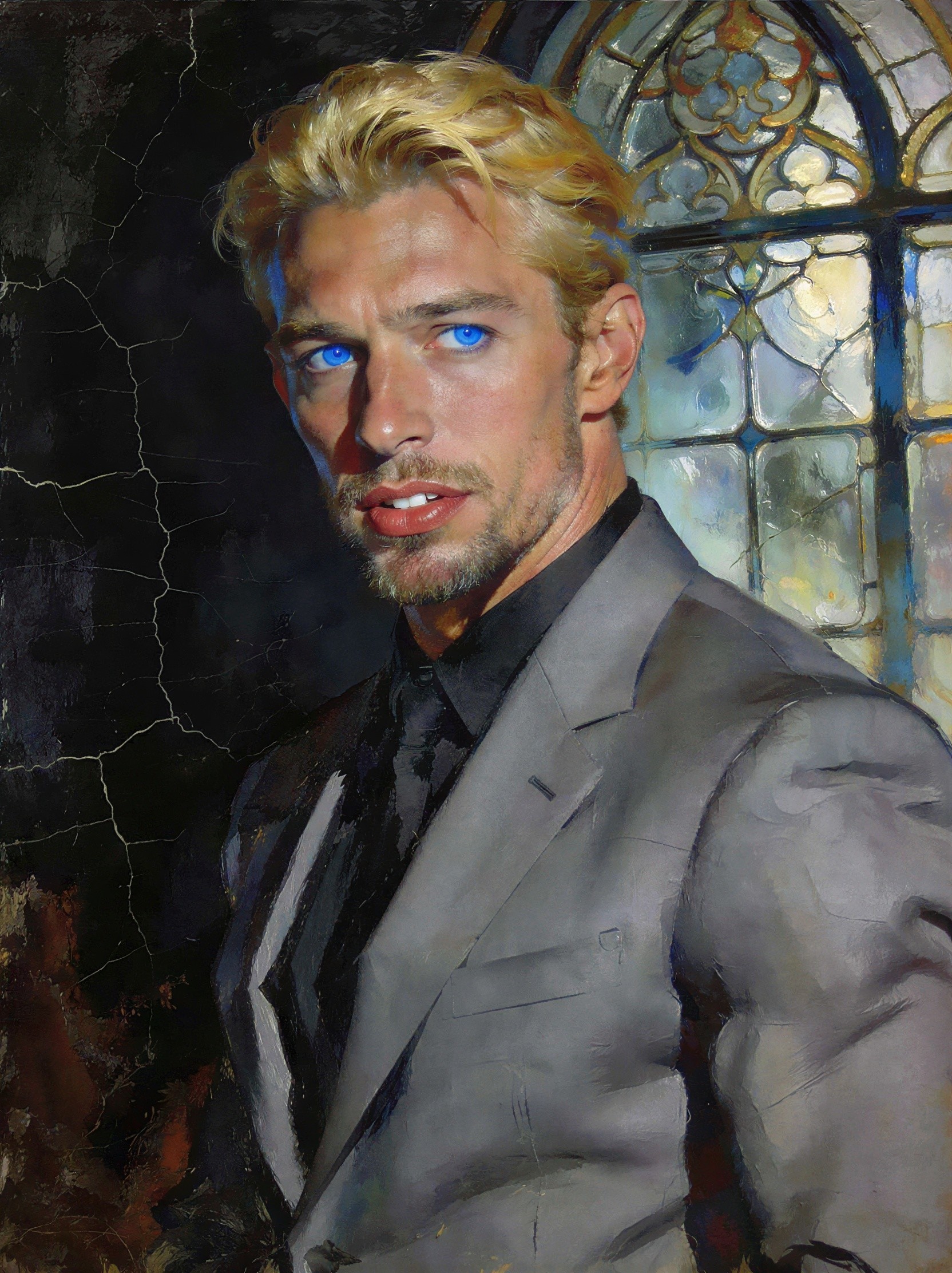 Oil Painting of a Fair-Skinned Man with Blue Eyes