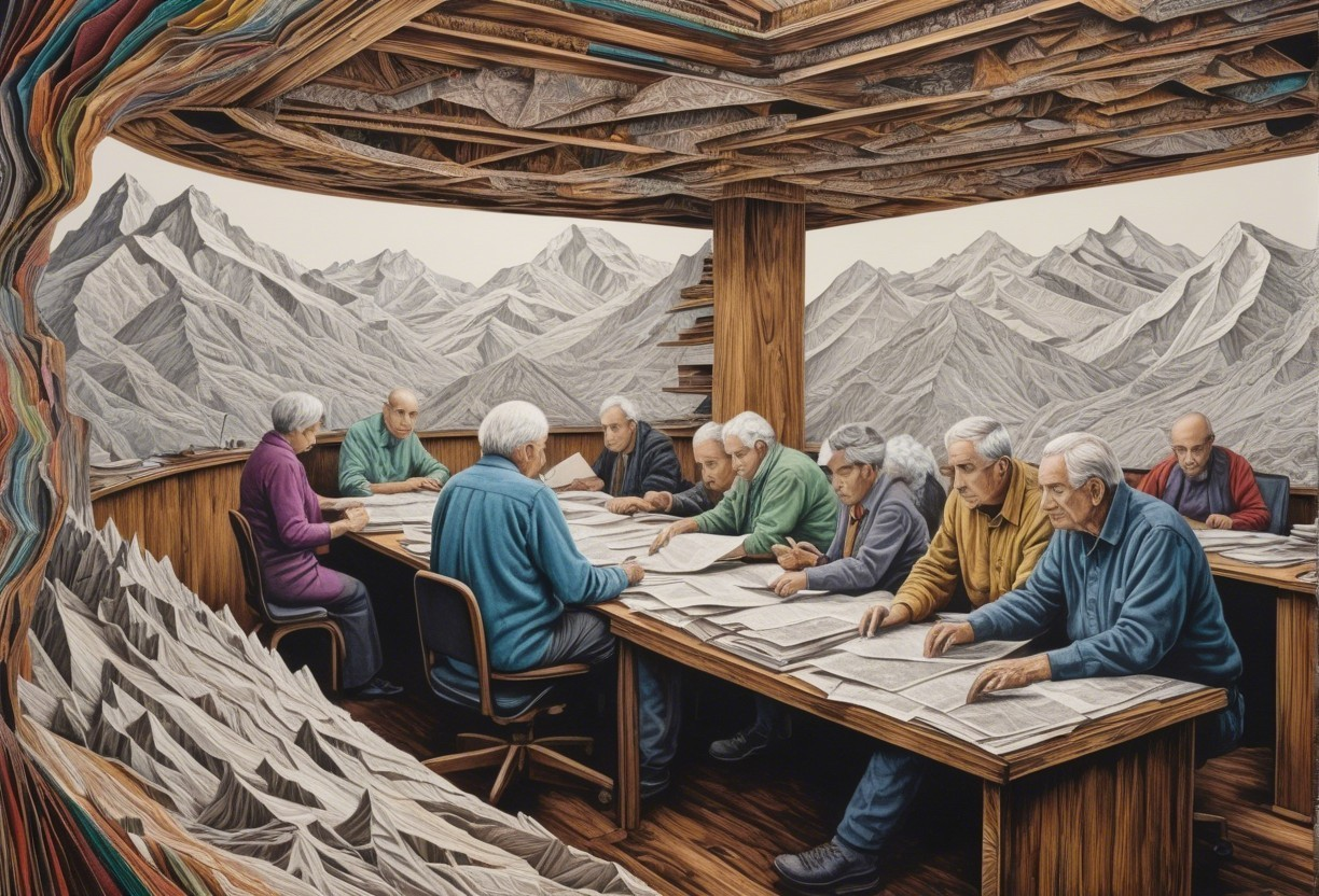 Elderly Men Studying Topographical Maps in Detailed Room