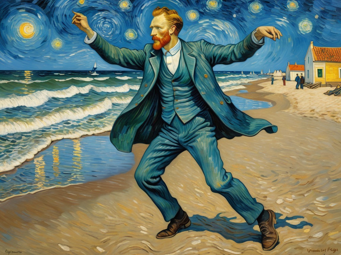 Man in Teal Suit Dancing Under Starry Night Sky