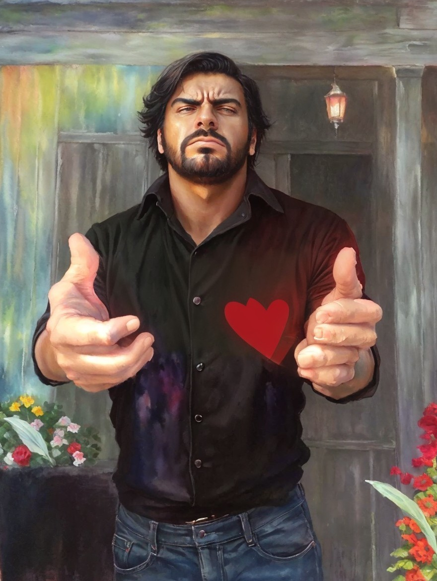 Man with Heart Graphic in Welcoming Setting