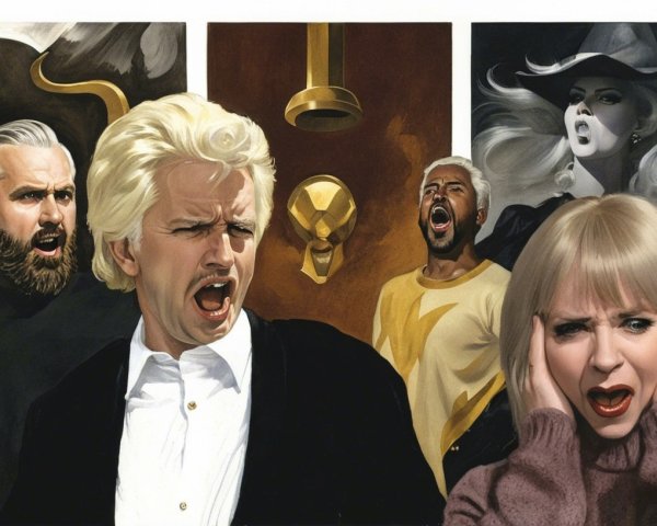 Dramatic Scene with Five Characters and Intense Emotions