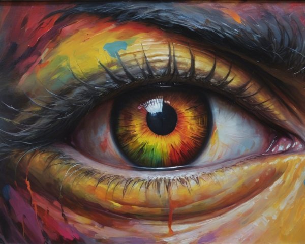 Vivid Hyper-Realistic Eye with Colorful Abstract Art