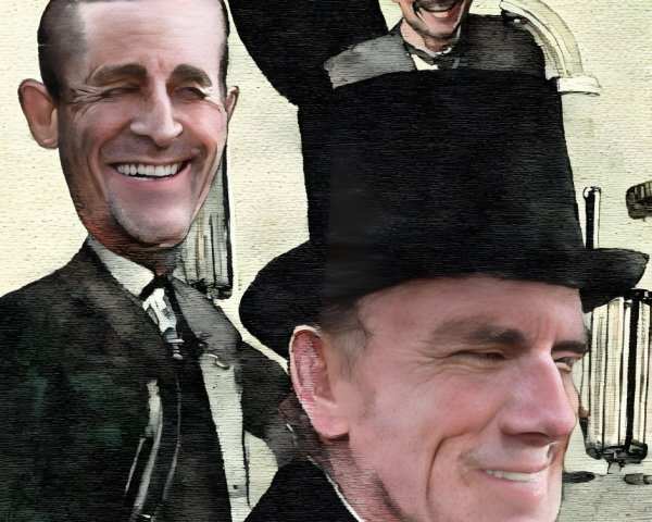 Whimsical Illustration of Three Men in Formal Attire