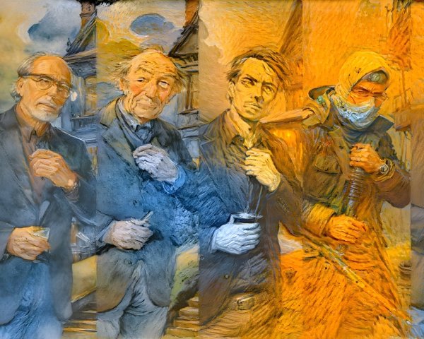 Stylized Portraits of Men in Colorful Landscape